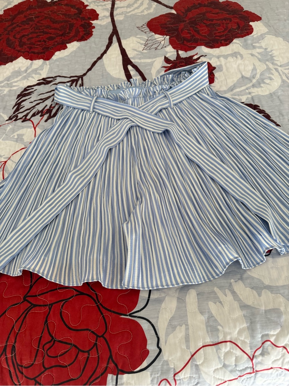 Alice Blue High-Waist Blue & White Striped Shorts with Tie Belt